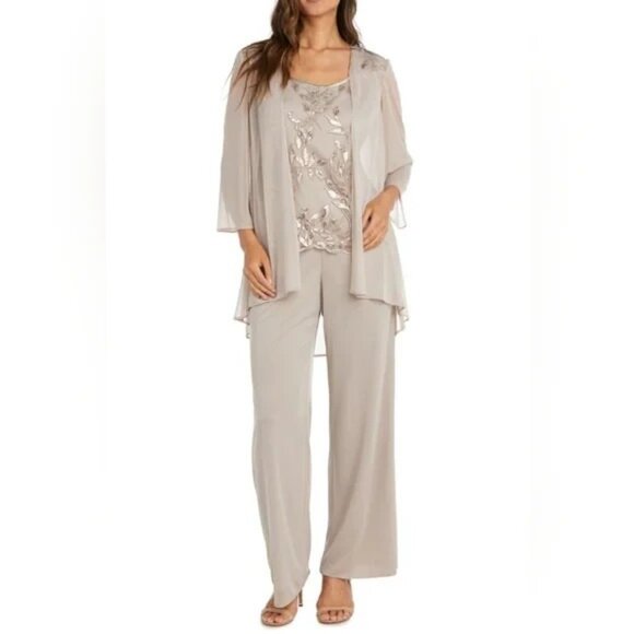 R & M Richards 18 Party Pant Suit Top Suit Jacket Champagne Sequin NEW $239 - Picture 1 of 11